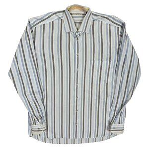 Tyler Shorten Bespoke Dress Shirt Striped Multicolor Floral Cuffs Large